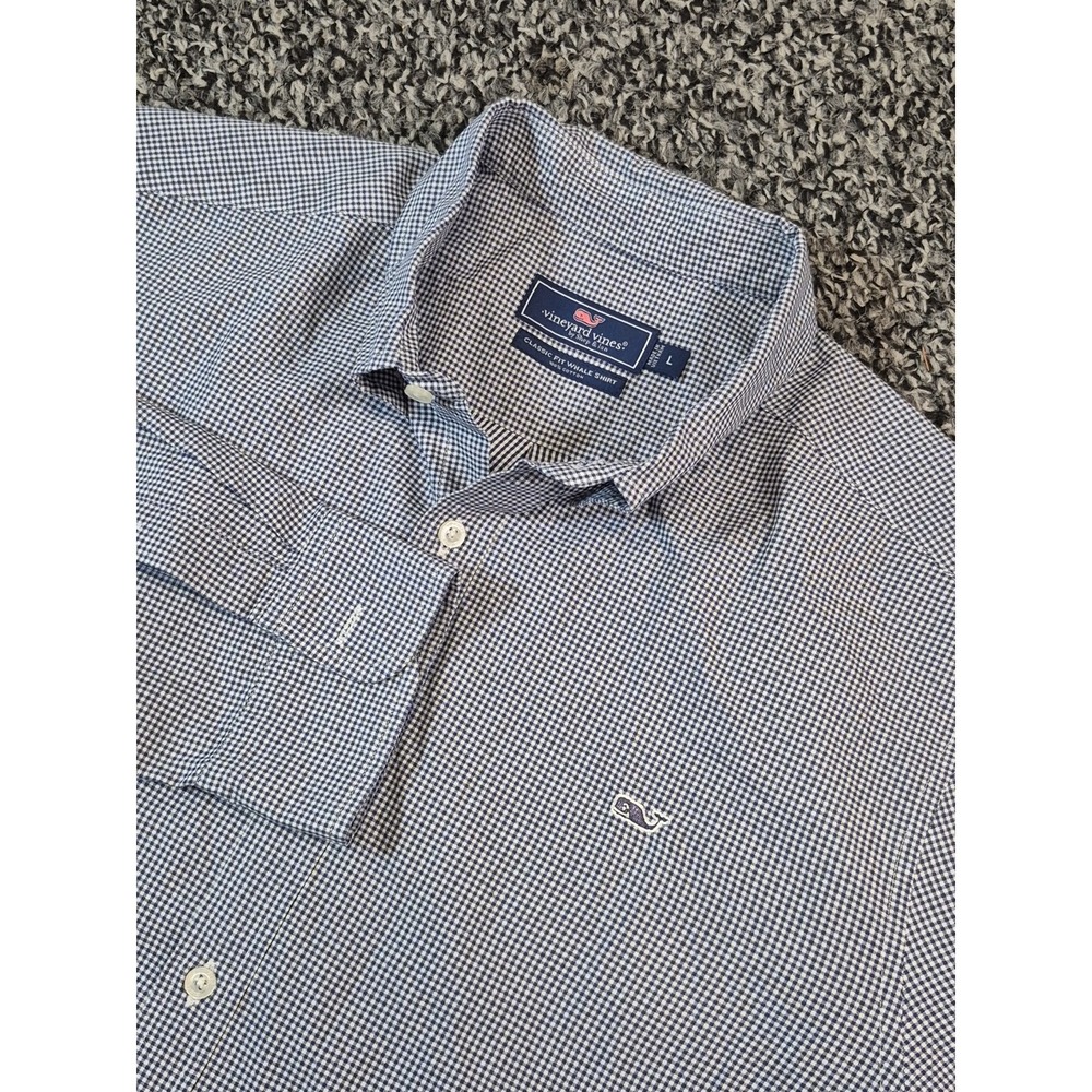 Vineyard Vines Shirt Mens Large Blue Plaid Classic Fit Whale Long Sleeve Button